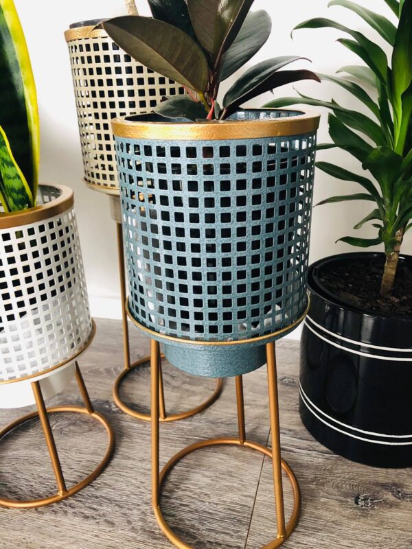 green metal planter